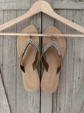 Skemo Tan Beaded Toe-Post Sandals